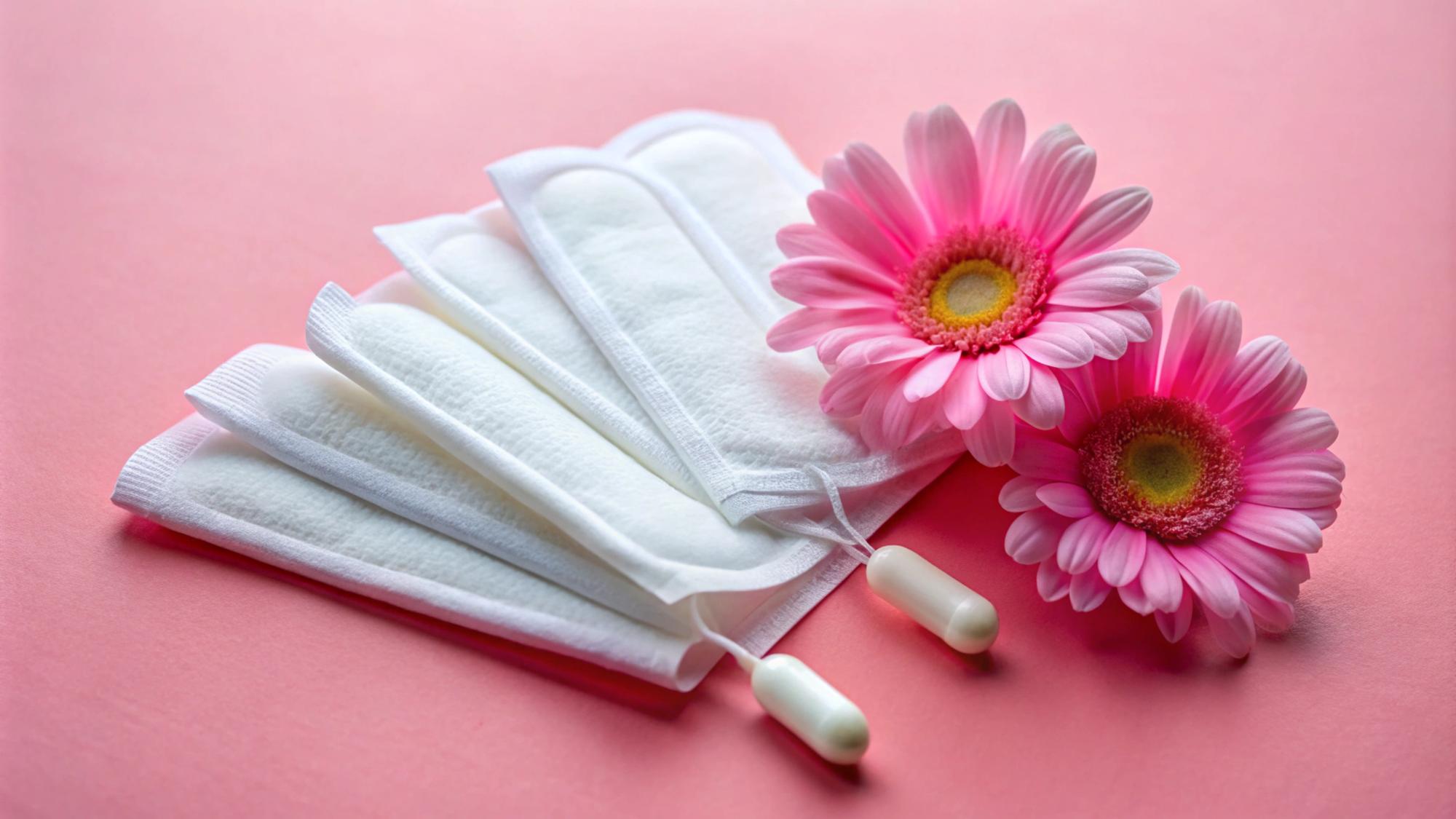 Protections hygiéniques sur fond rose pour la santé menstruelle